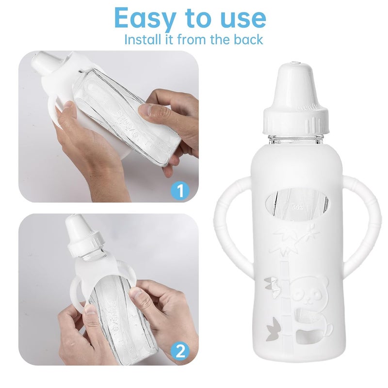 Runhike Silicone Sleeve Compatible with Evenflo 8oz Glass Bottle, Baby Bottle Silicone Sleeve with Antislip Handle and Thermal Insulation, White - Image 5